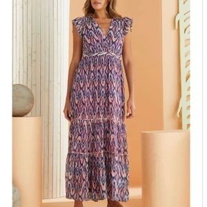 Marie Oliver Size 8 •  Maxi Dress Multi Stripe Colorful Boho Preppy.